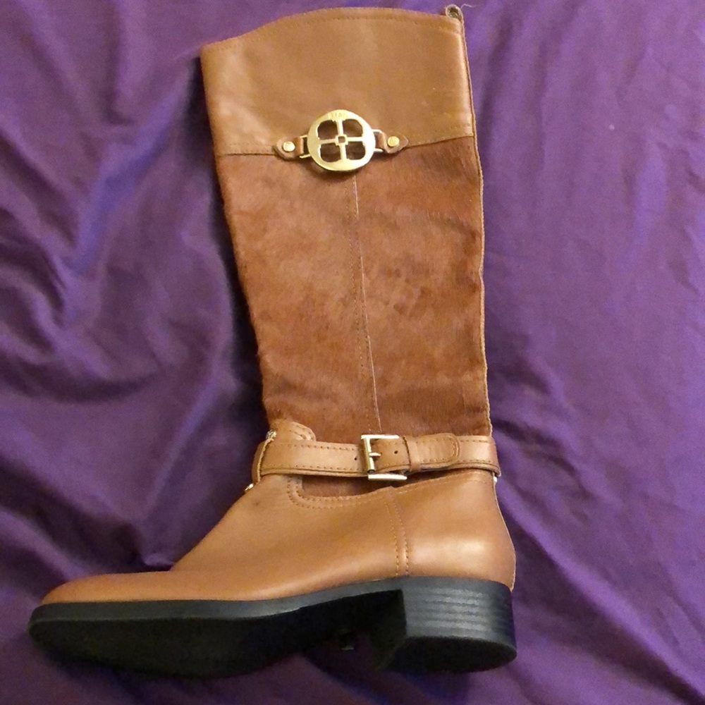 IMAN BROWN LEATHER PONYHAIR KNEE HIGH BOOTS SIZE 6M